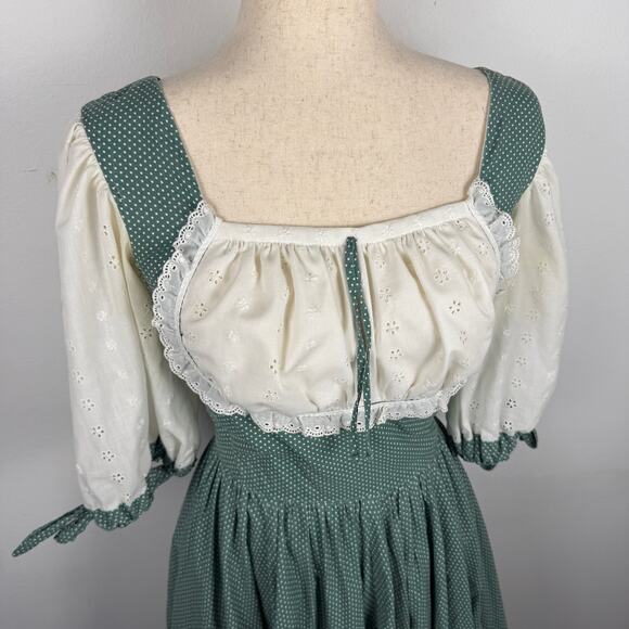 Vintage 1970s Handmade Squaredance Dress Polka Dot Green German Dirndl SMALL - Picture 5 of 16